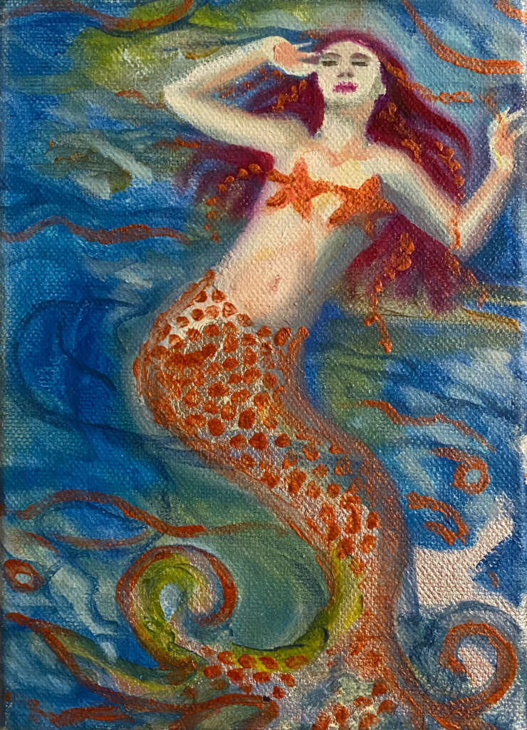 Mermaid Nouveau (Oil on Canvas, 5x7)