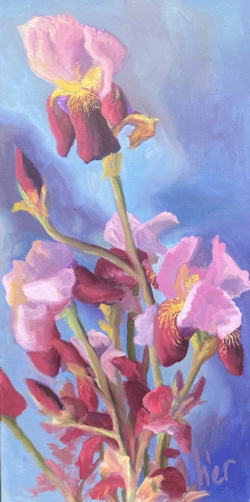 🔴 Magenta Flowers (Oil on Canvas)